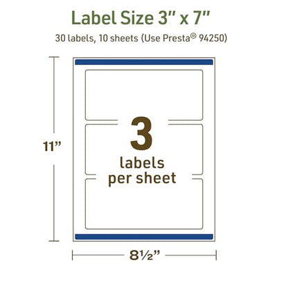 Avery Dissolvable Rectangle Labels, Sure Feed Technology, 3" x 7", Matte White, Print-to-The-Edge, Laser/Inkjet Printable, 30 Labels Total - style: 30 labels