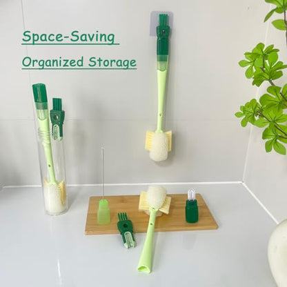5 in 1 Bottle Cleaning Brush Set, Detail for Baby Bottle Cleaner | 5 in 1 Multifunctional, Cup Lid Clean Brushes, Straw Cleaner, Detail for Baby Bottle Nipple, Sponge Bottle Cleaner - color: Orange & Green