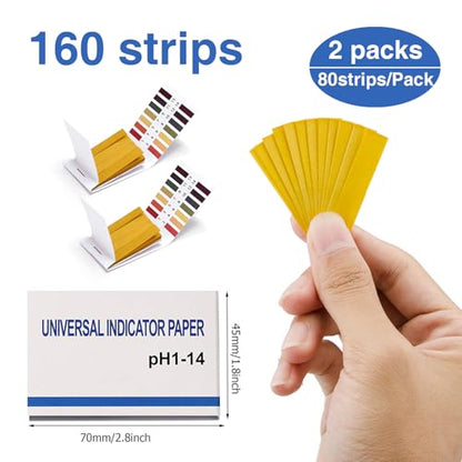 2 Pack pH Test Strips, 160 Strips pH 1-14 Universal Litmus Test Paper | for pH Soap Making Testing, Water, Wine, Saliva, Urine, Soil Testing, Pet Food, Diet pH Monitoring, Sealed Pack