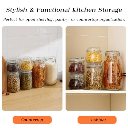 BJONKZ Glass Jars with Airtight Lids – Food Storage Containers with Preserving Seal Wire Clip Fatening, Glass Canisters for Kitchen Canning Flour, Cereal, Sugar, Beans (10oz*8) - size: 10oz*8