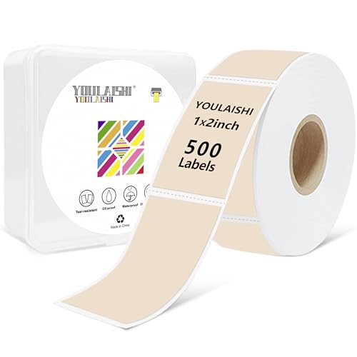 1x2 inch Label Stickers Roll for Thermal Printer 500PCS Colored Removable Freezer Labels Waterproof Blank Sticker Labels to Write on for Food Containers and Jars, Light Brown - color: Light Brown