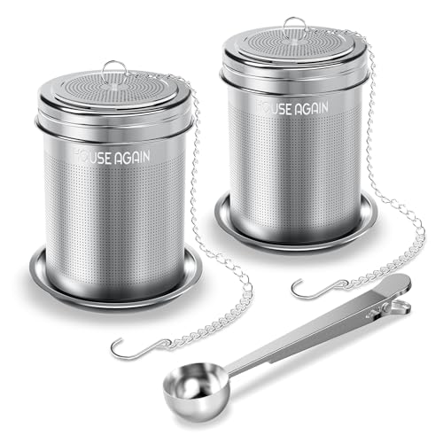 HOUSE AGAIN Tea Infuser (2 Pack with Scoop), Extra Fine Mesh Tea Infusers for Loose Tea, 18/8 Stainless Steel Tea Strainer with Extended Chain Hook, Tea Steeper for Brew Tea, Spices & Seasonings - size: Small × 2 with Spoon