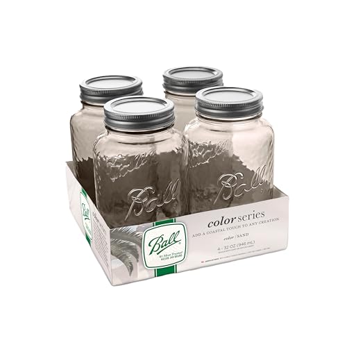 Ball Vintage Glass Mason Jars, 32 Oz Regular Mouth Quart Size, Durable Glass Storage Jars for Canning, Preserving, and Home Storage, Sand Color, 4 Count (Pack of 1) - color: Sand, size: 4 CT (Pack of 1)