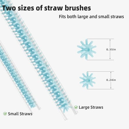 Silicone Straw Cleaner Brush, 4Pcs Reusable Straw Brush Set with Extra-Long Design for Cleaning Thin Metal Straws and Wider Milkshake Straws （6mm+9mm Blue) - color: Blue