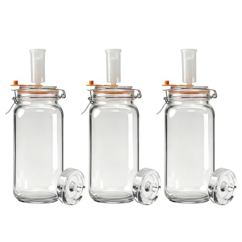 2L Fermentation Jars 3 Pack - Kimchi Container with Airlock - Fermenting Jar - Pickling Jars with Lids