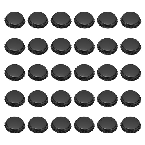 uxcell 60 Pcs Oxygen Absorbing Beer Bottle Caps, 32mm Pry Off Bulk Crown Caps Bottle Toppers for Soda Beer Wine Glass Bottles Home Brewing DIY Pendants or Craft Scrapbooks, Black - color: Black