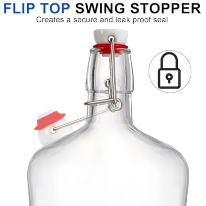 TOPZEA Set of 6 Swing Top Glass Flask, 17 oz Clear Glass Hip Whiskey Flasks with Airtight Stopper Cap, Flip Top Liquor Bottle for Beer, Vanilla Extract, Oil & Vinegar, 2nd Fermentation Brewing Bottle