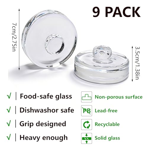 9 Pack Fermentation Weight with Easy Grip Handle,Heavy Glass Fermenting Weights for Wide Mouth Mason Jars,Clear Canning Fermentation Kit for Sauerkraut,Kimchi,Pickles - size: 9pack