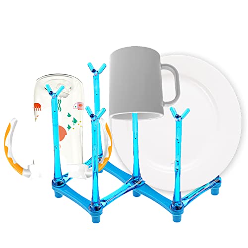 PCTC Retractable Cup Drying Rack, Drinking Glass and Sports Bottle Drainer Stand, Plastic Bag Dryer and Mug Tree with Non-Slip Bottom for Kitchen Countertop (Random Colour)