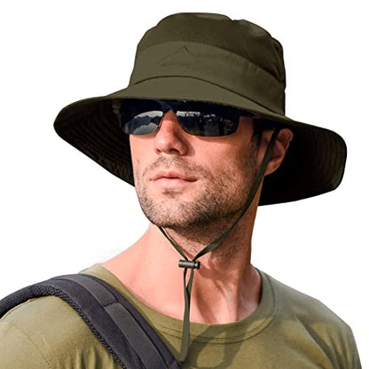 Sun Hats for Men Women Fishing Hat UPF 50+ Breathable Wide Brim Summer UV Protection Hat - color: 1pack-army Green