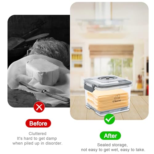 Cheese Container for Refrigerator,Cheese Keeper with Draining Basket and Time Recording,Cream Block Shredded Cheeses Storage Box,Sliced,Grated,Cheddar Cheeses Box For Fridge,kitchen Organizer