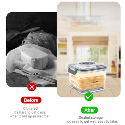 Cheese Container for Refrigerator,Cheese Keeper with Draining Basket and Time Recording,Cream Block Shredded Cheeses Storage Box,Sliced,Grated,Cheddar Cheeses Box For Fridge,kitchen Organizer