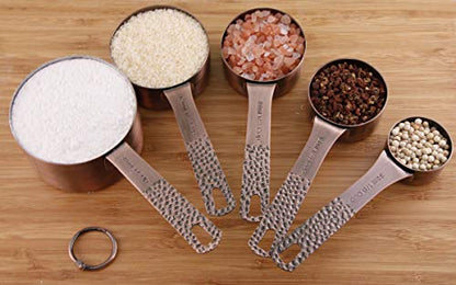 Copper Measuring Cups and Spoons Set, Metric & US Stainless Steel 5 Measuring Cups and 6 Measuring Spoons for Baking & Kitchen - color: A1: Copper-13 Pieces