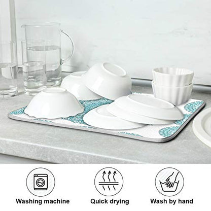Super Absorbent Dish Drying Mat, Microfiber Fast-Drying Dish Mat, 16" x 18", Kitchen Dish Drying Pad, Boho Ethnic Turquoise Mandala - color: Turquoise Mandala, size: 16" x 18"