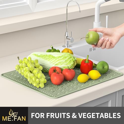 ME.FAN Silicone Dish Drying Mat for Kitchen Counter, Dish Drying Pad for Sink, Refrigerator or Drawer, Countertop Protection Pad M - 16''×12'' - Desert Sage - size: 12" x 16"