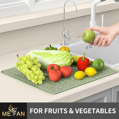 ME.FAN Silicone Dish Drying Mat for Kitchen Counter, Dish Drying Pad for Sink, Refrigerator or Drawer, Countertop Protection Pad XL - 23''×17''- Desert Sage - size: 17" x 23"