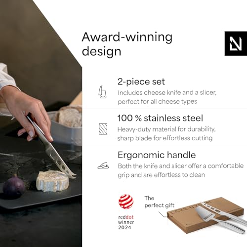 LARS NYSØM Cheese Slicer and Knife Set 2 pcs. I Cheese Knife Set & Cutter Made of Stainless Steel (Stainless Steel) - color: Stainless Steel, size: 9.9"
