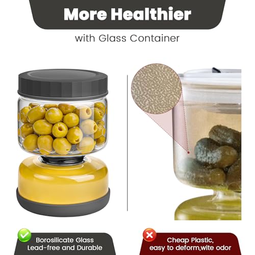 WhiteRhino Glass Pickle Jar with Strainer Flip,25oz Pickle Container,Hourglass Pickle Juice Separator Jar for Olives,Gherkins or Sliced,Leakproof Dishwasher Safe - color: 25oz Smoky Grey Pickle jar