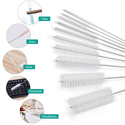 CiaraQ Bottle Cleaning Brushes, 8 Inch Nylon Tube Brush Set | White Cleaner for Narrow Neck Bottles Cups with Hook, Set of 10pcs. - color: White, size: 8.0 Inch (10pcs)