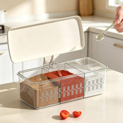 Clear Seasoning Box,Clear Divided Spice Seasoning Box with Flip Lid, Food-Grade,Transparent Design,Seasoning Storage Container Condiment Jars Spice Box Set (1 PC - 2 Compartments) - color: 1 PC - 2 Compartments
