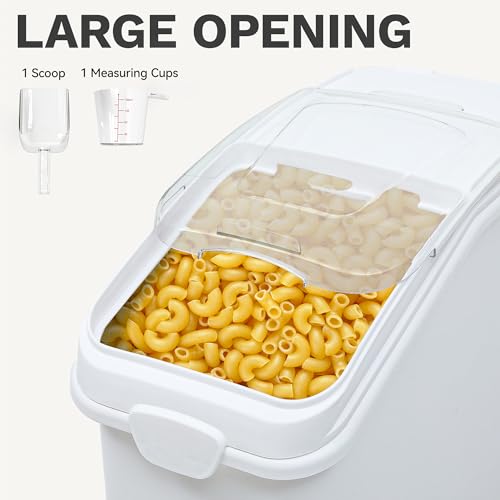 DWVO 21 Gal Large Ingredient Storage Bin, Flour Rice Food Storage Containers Bin with 500 Cups, Commercial Bins with 360° Wheels, Scoop and Lid for Kitchen, White - size: 21 Gal