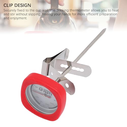 Instant Read Pocket Milk Frothing Thermometer with Clip, 304 Stainless Steel, Square Shape, Black, for Chocolate and Coffee Drinks (Red) - color: Red