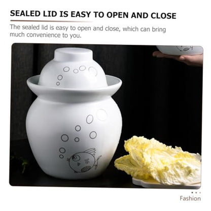 Small Ceramic Kimchi Container Airtight Fermentation Crock Jar for Pickles and Sauerkraut Multipurpose Sealed Pickle Jar with Water Seal Lid Compact Kitchen Storage for Dried Fruit