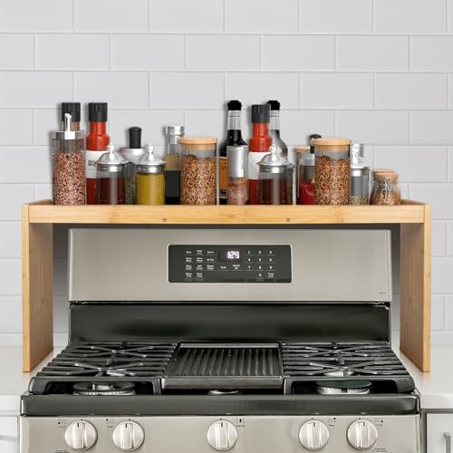 Over the Stove Spice Rack, 33" Wide Bamboo Shelf Rack Organizer for Stove Top - style: Over Stove