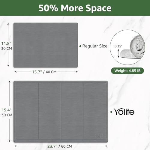 Yolife Extra Large Stone Drying Mat for Kitchen Counter, 23.7" x 15.4" Kitchen Stone Dish Drying Mat, Quick Drying Diatomaceous Earth Dish Drying Mat, Stone Dish Mat with Non Slip Pad (Grey)