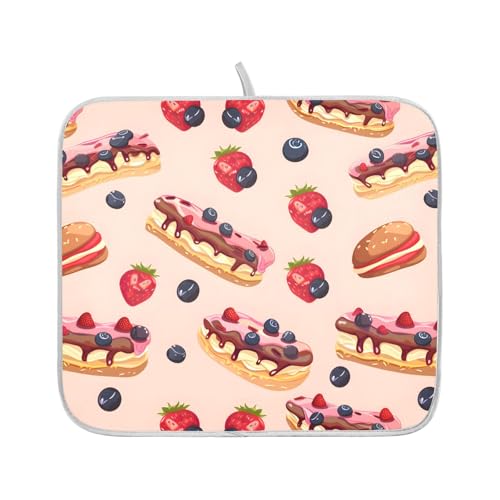 ALAZA Cheese Cake Blueberry Fruit Dish Drying Mats Absorbent Microfiber Drying Pad Kitchen Countertop Draining Mat 18 x 24 Inches - size: 18" x 24"