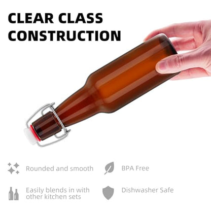 1Pc Amber Swing Top Brewing Bottles with Leak Proof Easy Caps, Glass Beer Bottle Flip Top Bottles For Kombucha, Kefir, Vanilla Extract, Beer (12oz Long Neck)