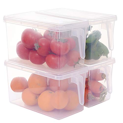 Sooyee Fridge Storage Containers Produce Saver, 4 Pack x 4L Stackable Refrigerator Organizer Keeper with Handle To Keep Fresh for Produce, Food,Fruits, Vegetables, Meat and Fish,Clear - color: Clear no Drain Tray(4.5L)