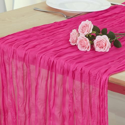 Hot Pink Cheesecloth Table Runner 120 Inch 10FT Cheese Cloth Fabric Runners 1 Pack for Baby Shower, Valentine's Day, Wedding Decoration - color: Pink