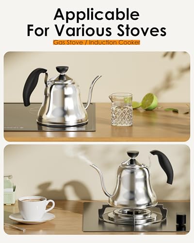 Tea Kettle for Stovetop, Gooseneck Pour Over, Flow Control, 28oz, Silver | Food Grade Stainless Steel，for Home & Kitchen, Precise Gooseneck Spout， Induction & Gas Applicable - style: Mirror Silver