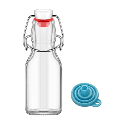 1Pc (4oz square red lid) clear Swing Top Brewing Bottles with Leak Proof Easy Caps, Glass Beer Bottle Flip Top Bottles For Kombucha, Kefir, Vanilla Extract, Beer (4oz square red lid)