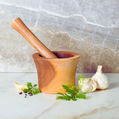 Olive Wood Mortar Pestle, Small, 5 Inch Wide