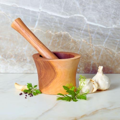 Olive Wood Mortar Pestle, Small, 5 Inch Wide