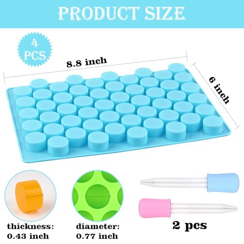 Sakolla Round Candy Molds Silicone, 220 Cavities Mini Cylinder Molds for Chocolate, Hard Candy, Gummy, Ganache, Ice Cubes, Set of 4 with 2 Droppers - color: Mini Round/4 Colors