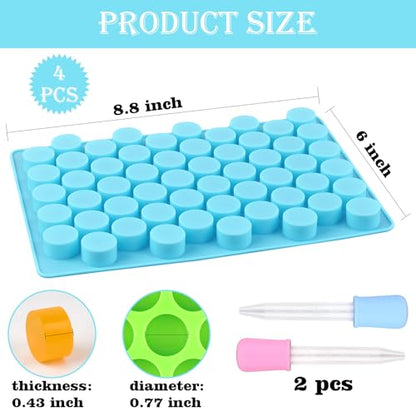 Sakolla Round Candy Molds Silicone, 220 Cavities Mini Cylinder Molds for Chocolate, Hard Candy, Gummy, Ganache, Ice Cubes, Set of 4 with 2 Droppers - color: Mini Round/4 Colors