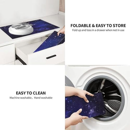 Galaxy Starry Night Sky Stars Dish Drying Mat for Kitchen Counter 18 x 24 inch Cosmic Starry Dish Drainer Rack Mats with Hanging Loop Universe Nebula Space Dishes Drainer Pads Drying Pad - color: Dark Blue
