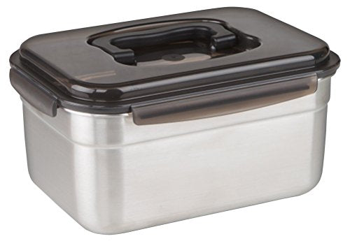 STENCOC Stainless Steel BPA Free Rectangular Leakproof Airtight Kimchi/Pickle/Food Storage Container Saver (3.6L / 122oz / 9.8") One Handle Half-Transparent Lid Stackable