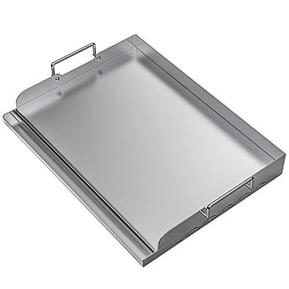 Skyflame Universal Stainless Steel Griddle Flat Top Plate with Even Heating Bracing for BBQ Charcoal/Gas Grills, Camping, Tailgating, and Parties 17" x 13" - size: 17" x 13" x 2.2"