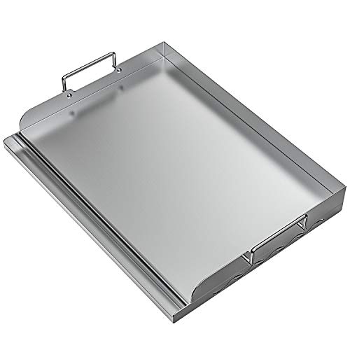 Skyflame Universal Stainless Steel Griddle Flat Top Plate with Even Heating Bracing for BBQ Charcoal/Gas Grills, Camping, Tailgating, and Parties 17" x 13" - size: 17" x 13" x 2.2"