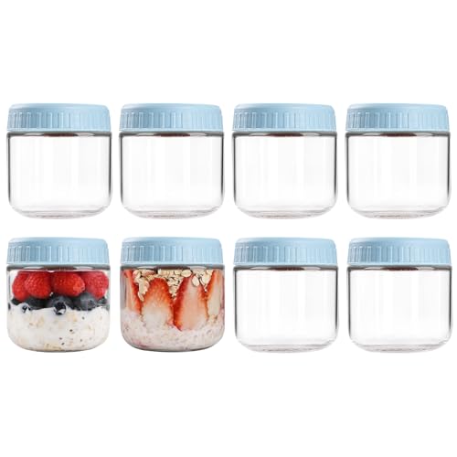 SHOWIN Overnight Oats Containers with Lids, 10oz Glass Jars with Lids 8 pcs, Light Blue, Wide Mouth Mason jars for Salad, Yogurt, Snacks, Meal Prep - color: Light Blue, size: 10oz-8pc