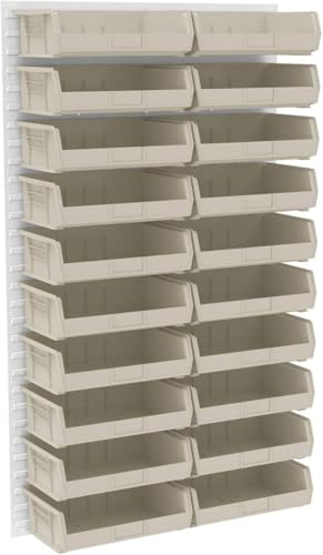 Akro-Mils 30255 AkroBins Plastic Storage Bins, Space-Saving Stackable Bins for Garage, Pantry, Craft Organization, 11" x 16" x 5", Stone, 6-Pack - color: Stone