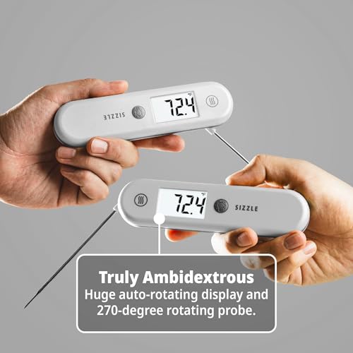 ThermoWorks SIZZLE Digital Meat Thermometer – Instant Read in 2 Seconds, Waterproof, Folding Probe with Magnetic Back, Auto-Rotating Backlit Display, for Cooking Food, Grill & BBQ - Cayenne Pepper Red - color: Cayenne Pepper Red