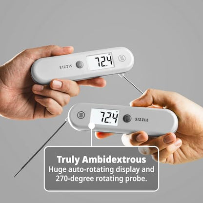 ThermoWorks SIZZLE Digital Meat Thermometer – Instant Read in 2 Seconds, Waterproof, Folding Probe with Magnetic Back, Auto-Rotating Backlit Display, for Cooking Food, Grill & BBQ - Cayenne Pepper Red - color: Cayenne Pepper Red