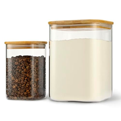 D2scrma 122oz 41oz Airtight Glass Square Storage Canister with Bamboo Lid Set of 2(3600ml*1 1200ml*1) Large Storage Container Gallon Glass Jars, for Sugar, Flour, and Coffee bean (with Black Lable) - size: 115oz*1/37oz*1