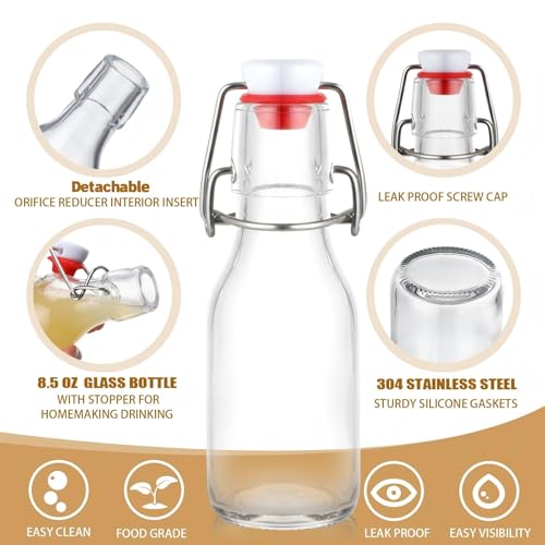 24 Pcs Christmas Coquito Swing Top Glass Bottles 3.4 oz Round Flip Top Brewing Bottles with Pine Needle Stickers for Home Brewing Liqueur DIY Wedding Christmas Gifts Party Favor - size: 3.4 oz