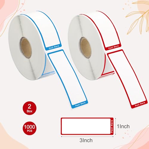 1000 Food Labels, Removable Freezer Labels with Dispenser, Red/Blue | 1" x 3", Writable Blank Labels, Strong Adhesive, No Residue, Waterproof, Oil-Resistant, for Jars, Containers, Pantry
